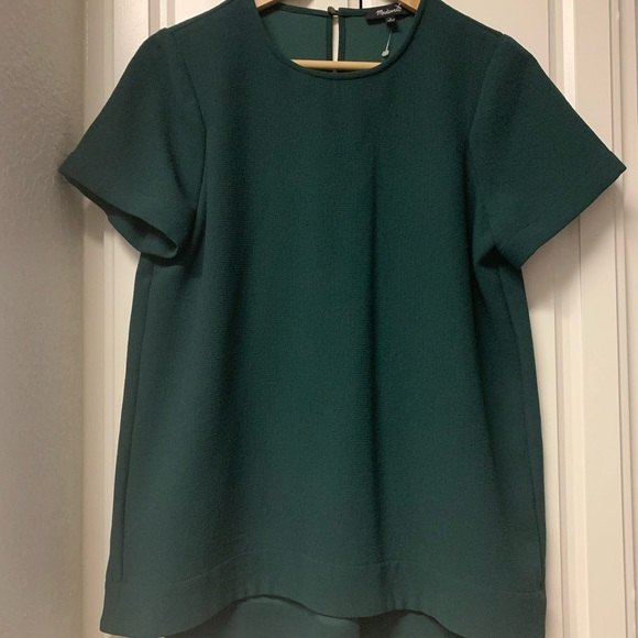 MADEWELL short sleeve pleated back blouse in forest green | Size XS - Picture 3 of 3